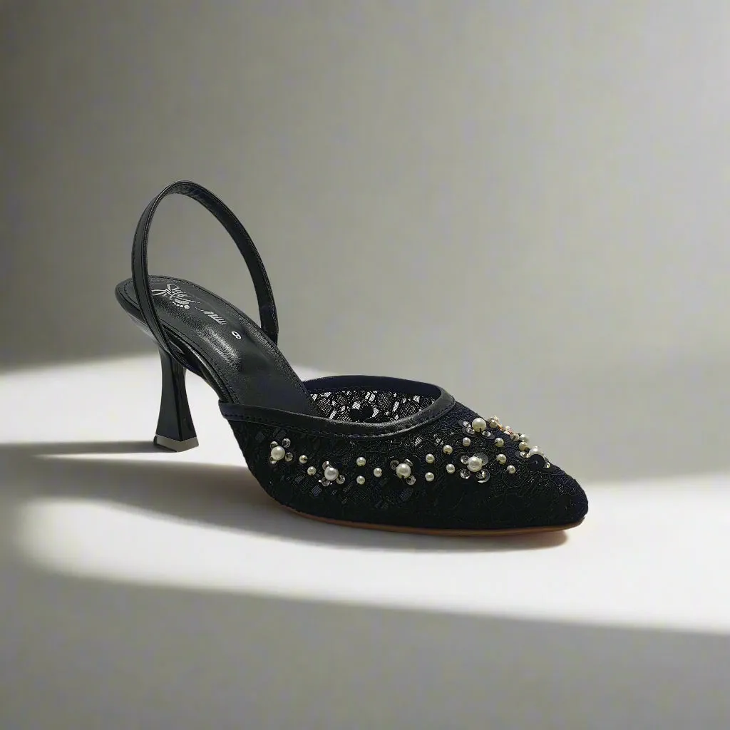 Black Fancy Heel Sandal For Women