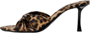 Black Kitten Heels for Women Open Round Toe Bow Mesh Mules Heels Slip on Backless Animal Print Slide Heeled Sandals Dress Party Wedding Stiletto High Heels