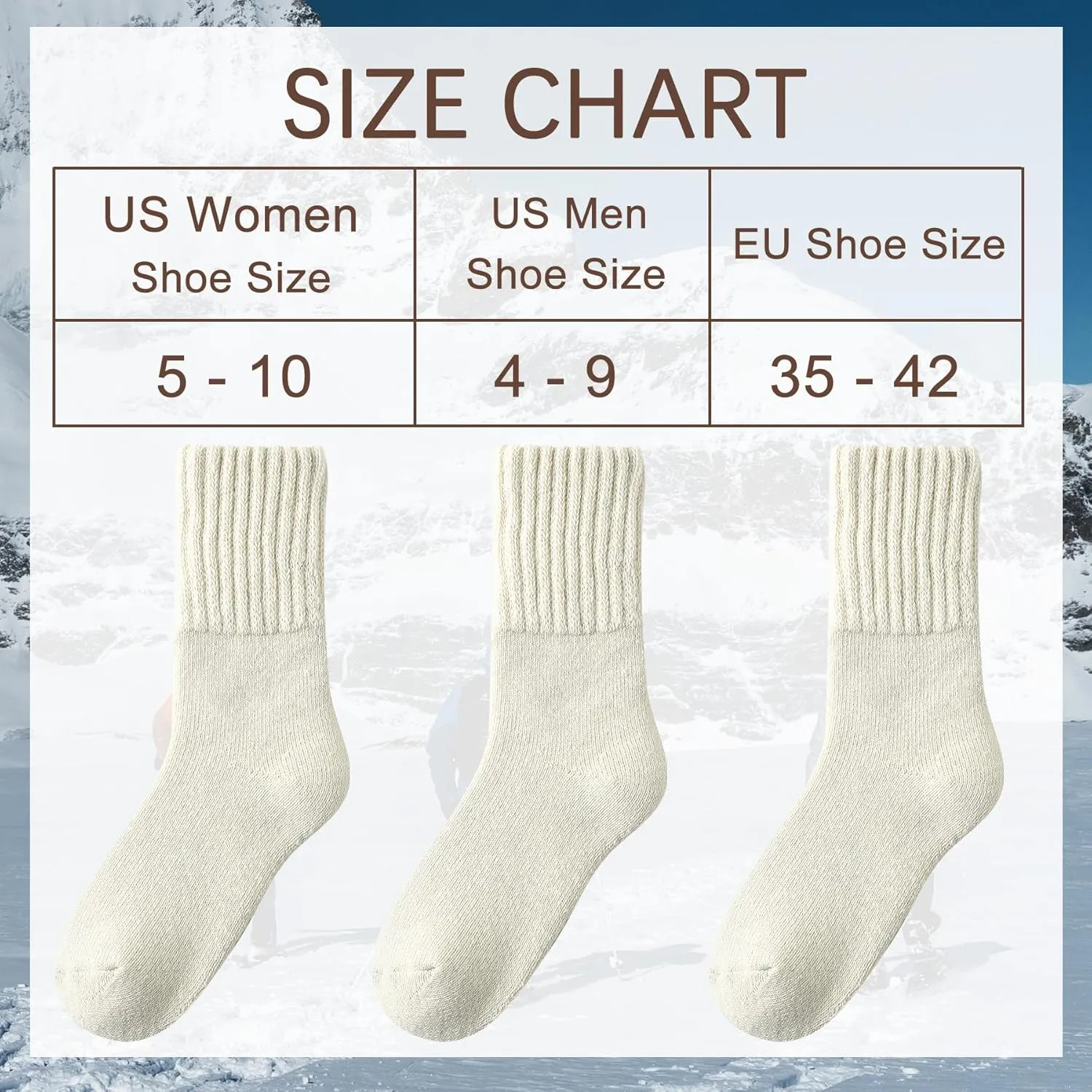 Boot Socks for Women Thermal Warm Socks for Men Winter Thick Hiking Crew Sock Women Youth 3/5 Pairs 5-10