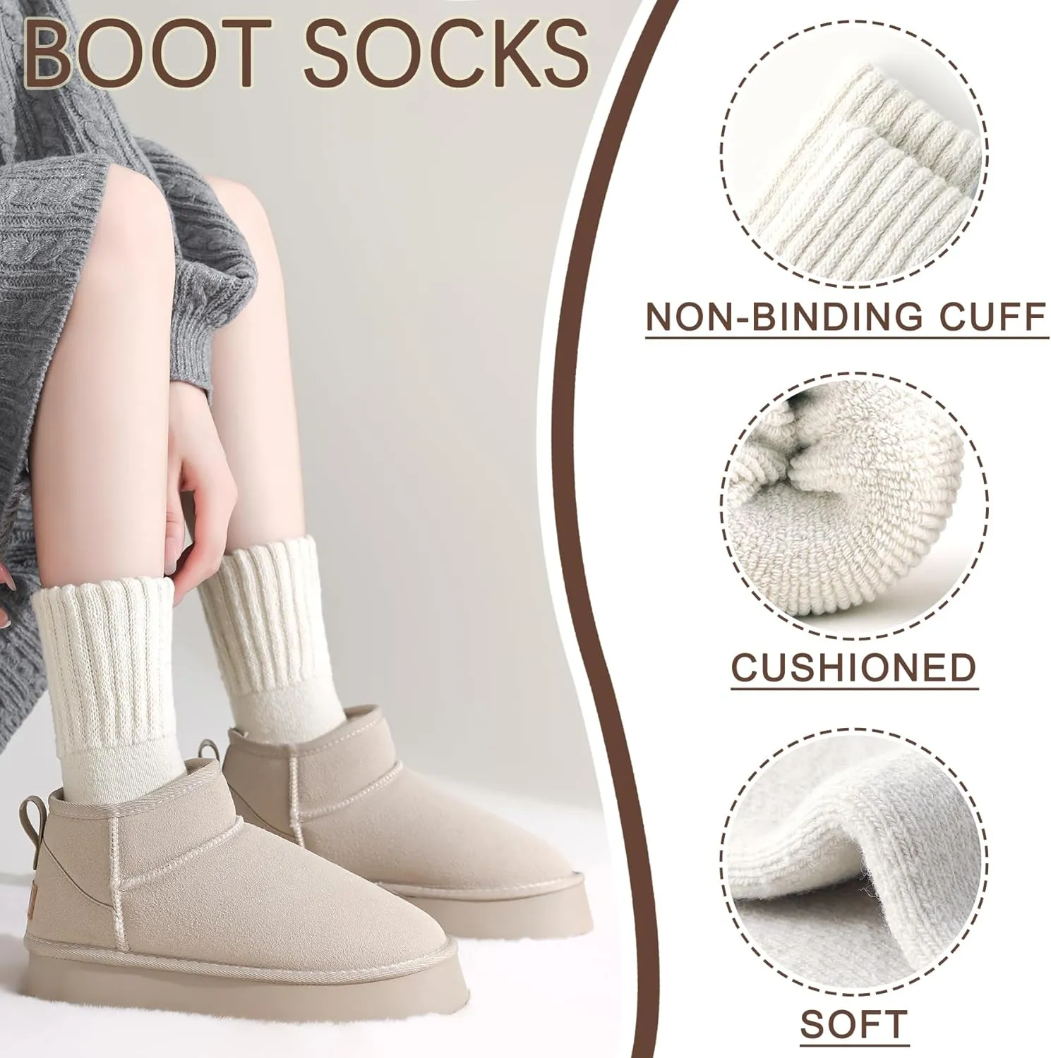 Boot Socks for Women Thermal Warm Socks for Men Winter Thick Hiking Crew Sock Women Youth 3/5 Pairs 5-10