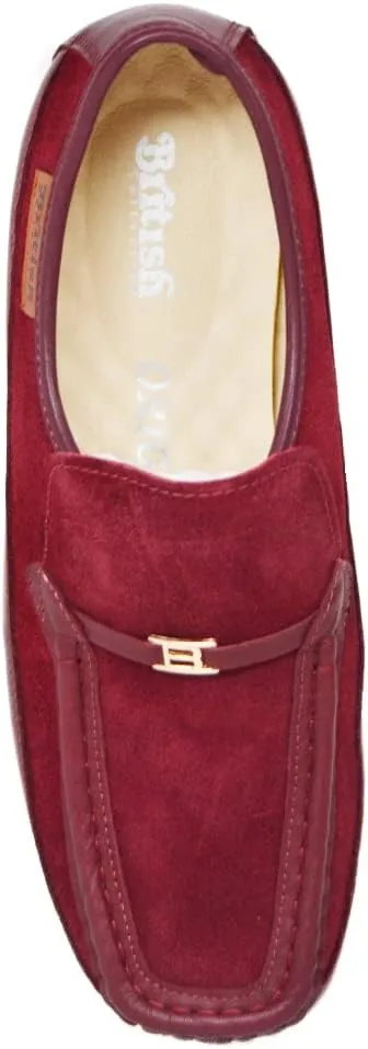British Collection Power Plus Men Suede Comfortable Slip-on Shoes with Stunning Gold B Ornament
