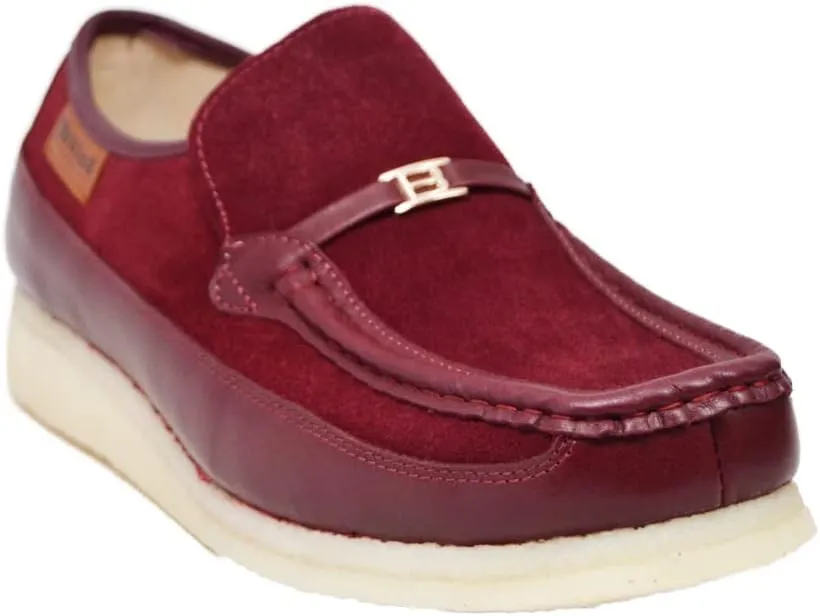 British Collection Power Plus Men Suede Comfortable Slip-on Shoes with Stunning Gold B Ornament