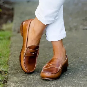 Brown Leather Men's Slip-On Loafers - Stylish & Comfortable