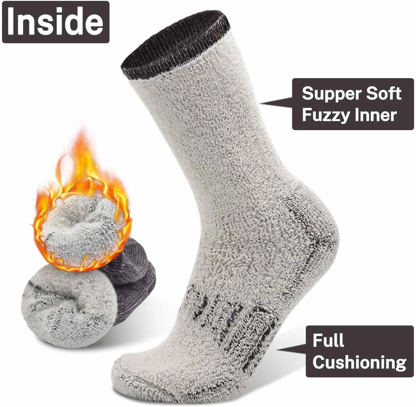 Busy Socks 3 Pack Crew Merino Wool Hiking Socks for Men Women Winter Thick Warm Thermal Cushioned Moisture Wicking Boot Sock
