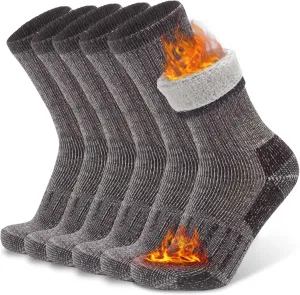 Busy Socks 3 Pack Crew Merino Wool Hiking Socks for Men Women Winter Thick Warm Thermal Cushioned Moisture Wicking Boot Sock