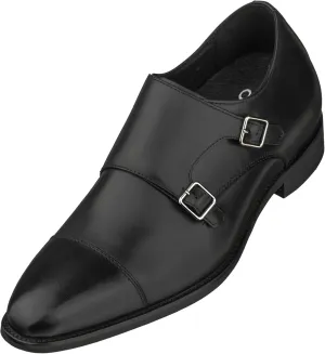 CALTO Men's Invisible Height Increasing Elevator Shoes - Black Premium Leather Slip-on Lightweight Casual Loafers - 3 Inches Taller - S3506 - Size 11 D(M) US