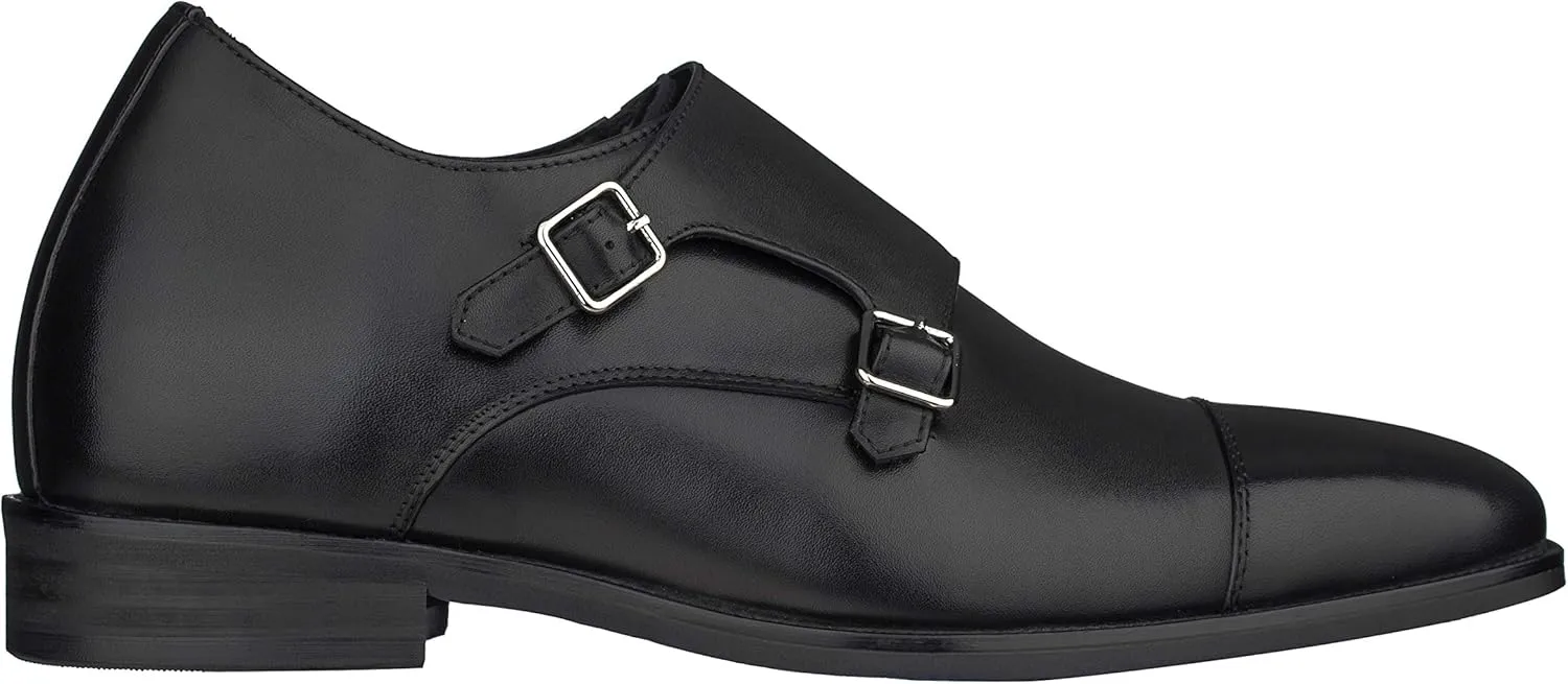 CALTO Men's Invisible Height Increasing Elevator Shoes - Black Premium Leather Slip-on Lightweight Casual Loafers - 3 Inches Taller - S3506 - Size 11 D(M) US
