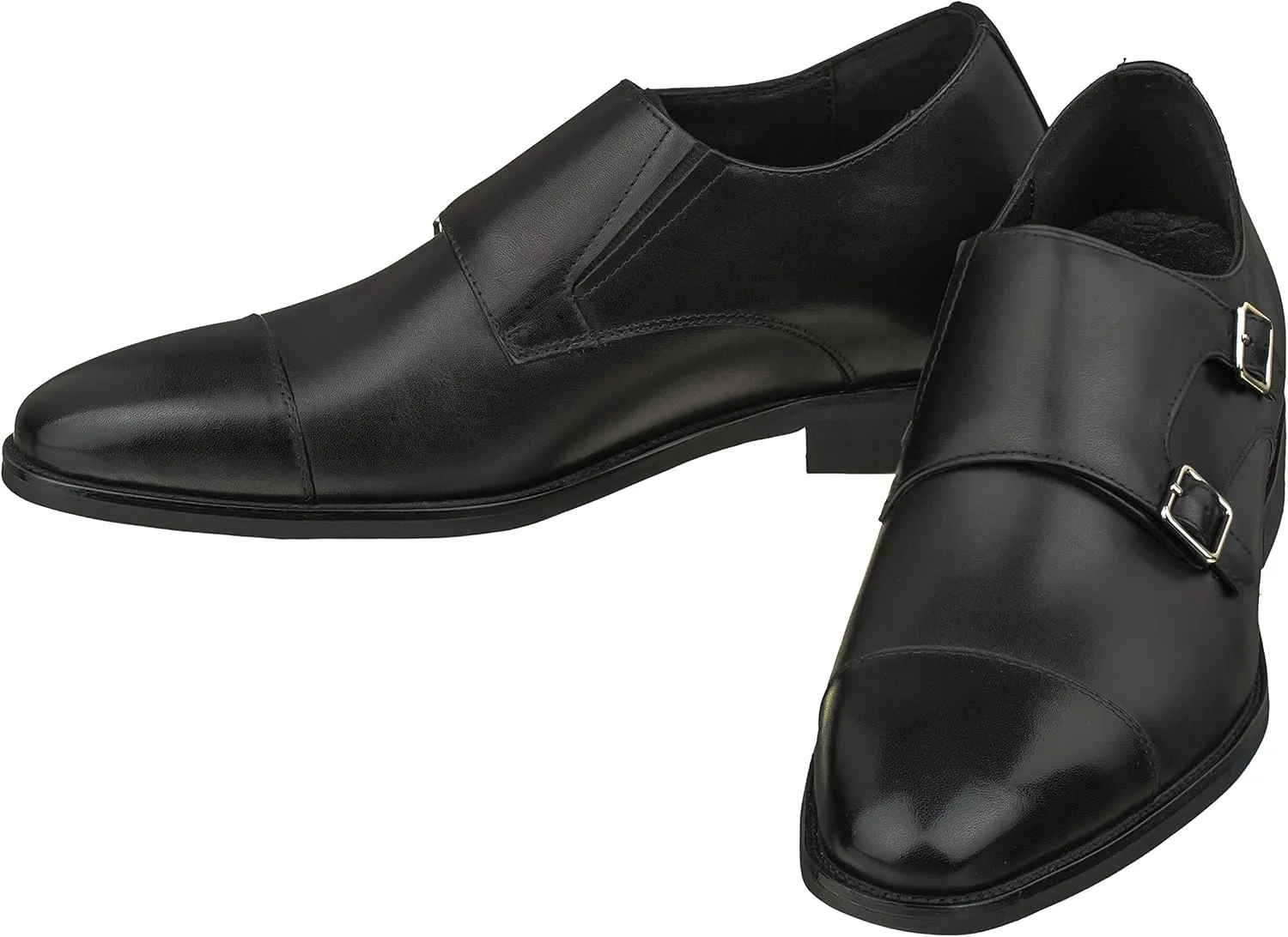 CALTO Men's Invisible Height Increasing Elevator Shoes - Black Premium Leather Slip-on Lightweight Casual Loafers - 3 Inches Taller - S3506 - Size 11 D(M) US