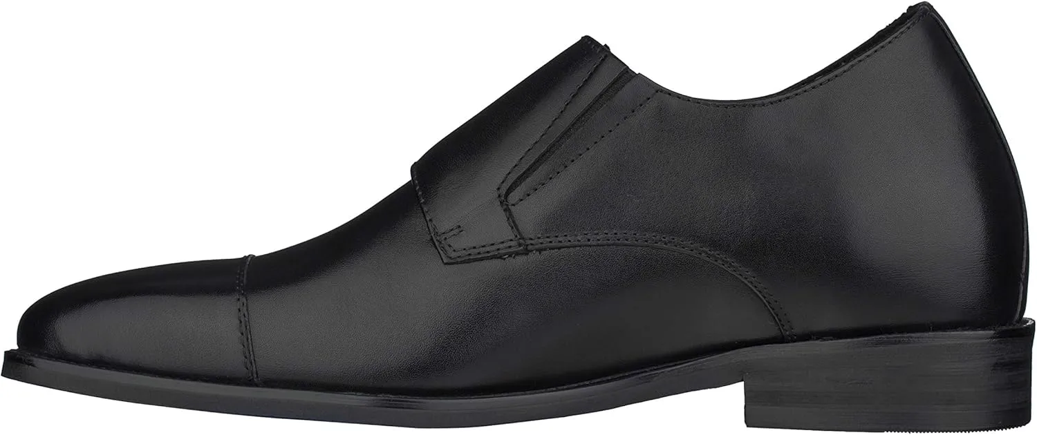 CALTO Men's Invisible Height Increasing Elevator Shoes - Black Premium Leather Slip-on Lightweight Casual Loafers - 3 Inches Taller - S3506 - Size 11 D(M) US