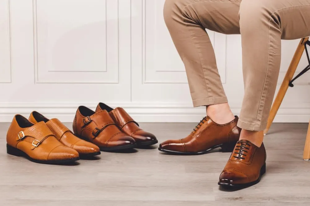 CALTO Men's Invisible Height Increasing Elevator Shoes - Brown Leather Slip-on Dual Monk Straps Formal Loafers- 2.8 Inches Taller - K3115 - Size 9 D(M) US