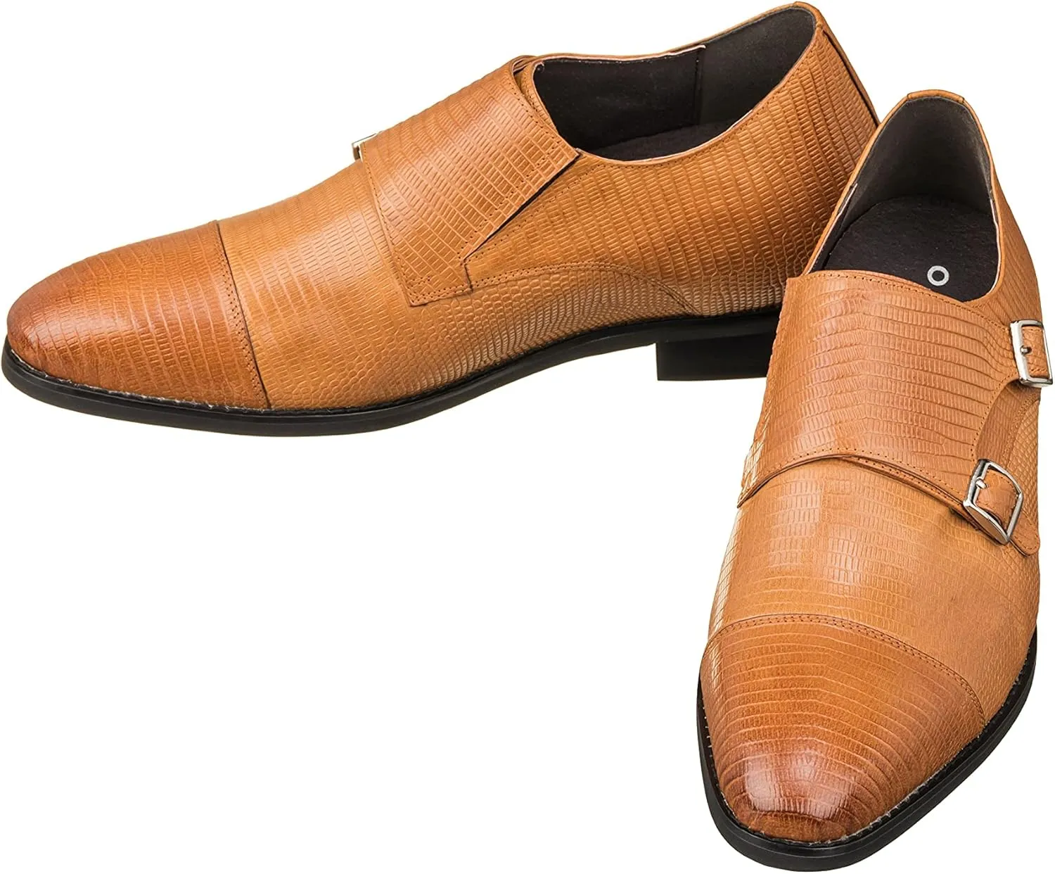 CALTO Men's Invisible Height Increasing Elevator Shoes - Brown Leather Slip-on Dual Monk Straps Formal Loafers- 2.8 Inches Taller - K3115 - Size 9 D(M) US