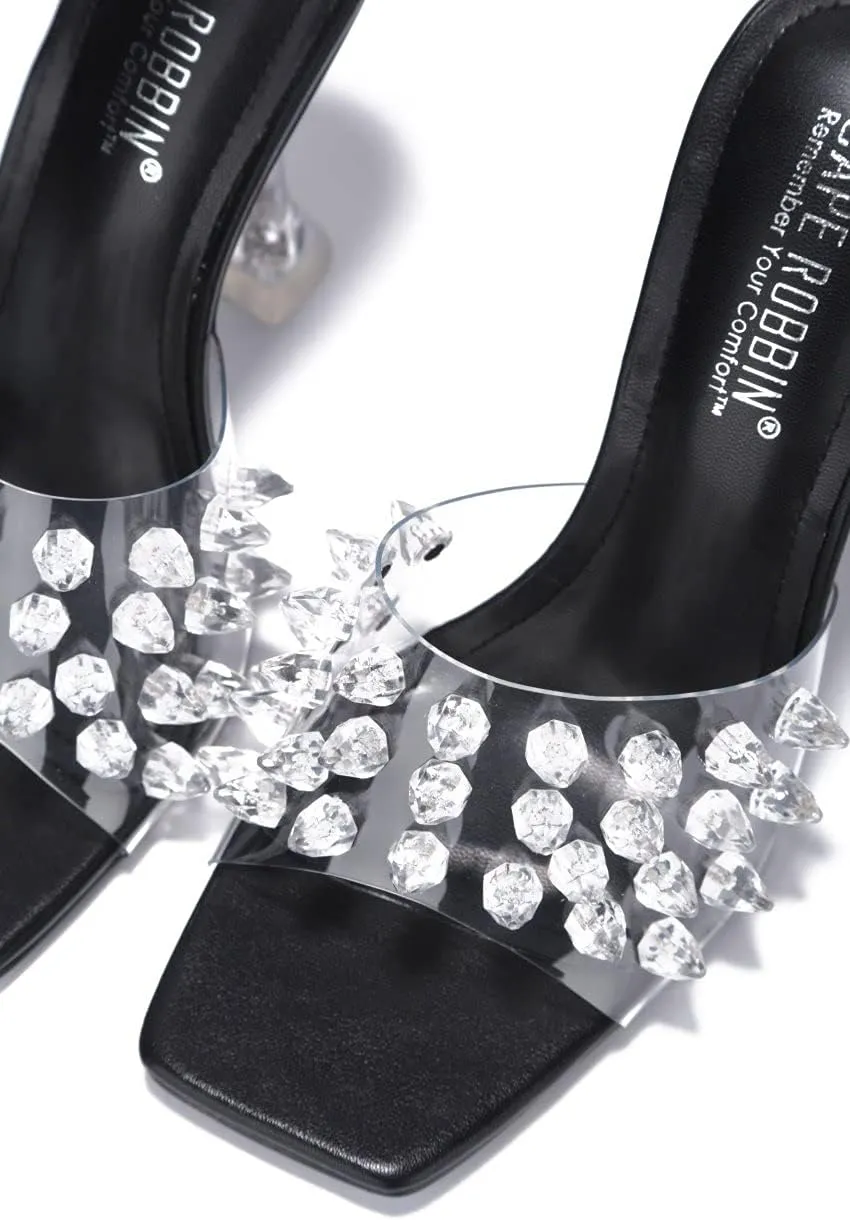Cape Robbin Crystalline Crystal Clear Nude Open Toe High Heesl Mule Sandals