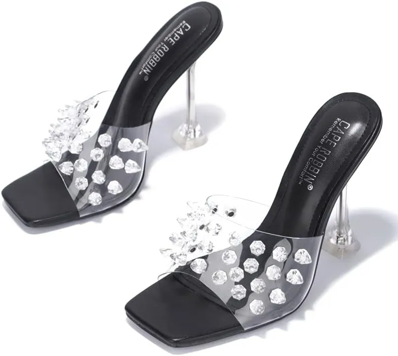 Cape Robbin Crystalline Crystal Clear Nude Open Toe High Heesl Mule Sandals