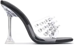 Cape Robbin Crystalline Crystal Clear Nude Open Toe High Heesl Mule Sandals