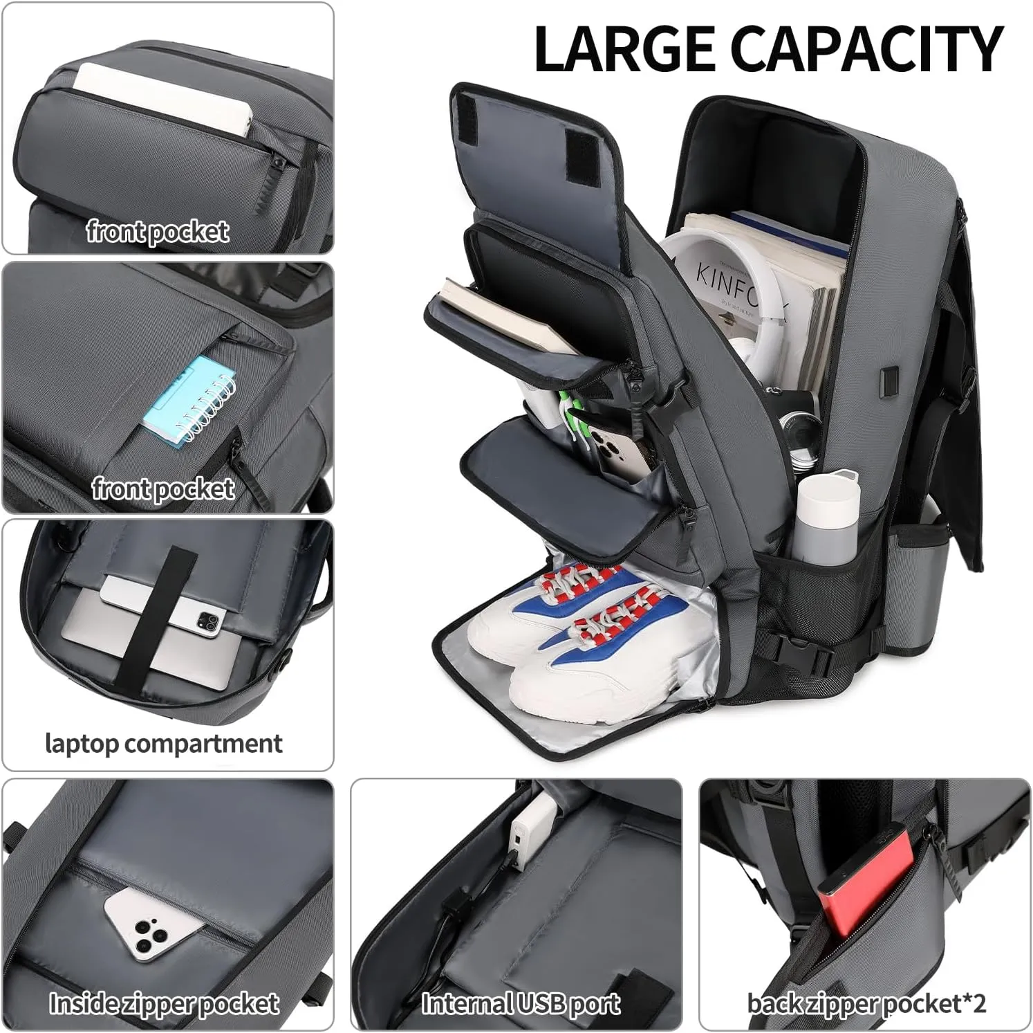 Carry on Travel Backpack for Men Airline Approved Duffle Backpack Convertible Nylon Luggage Bag Gray