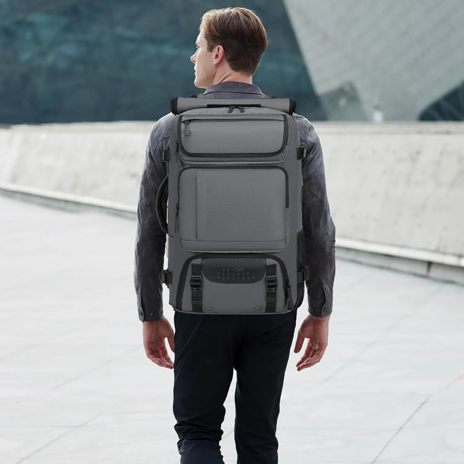 Carry on Travel Backpack for Men Airline Approved Duffle Backpack Convertible Nylon Luggage Bag Gray