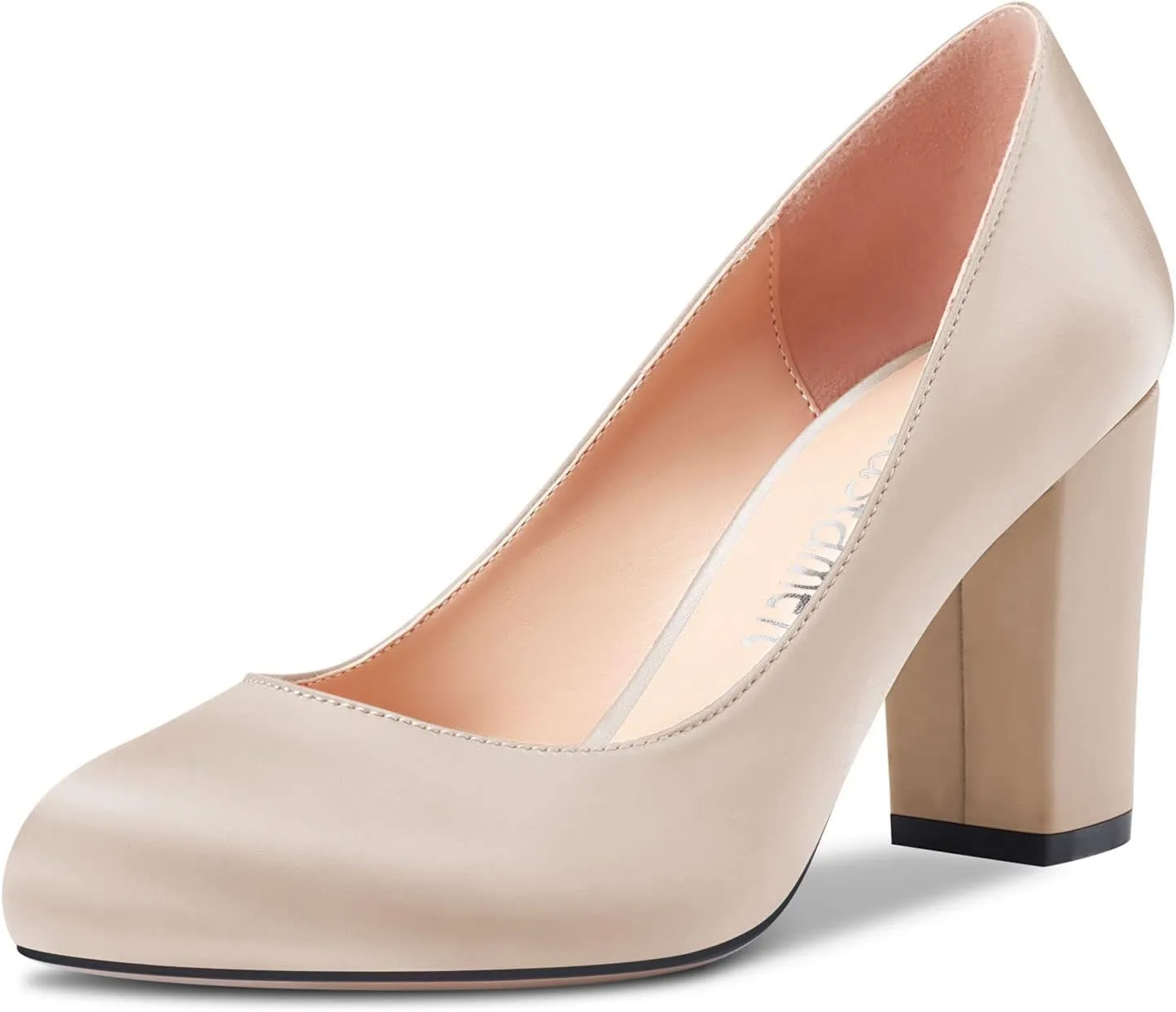 Castamere Women Chunky Block High Heel Round Toe Slip-on Pumps Wedding Party Dress 3.2 Inches Heels Shoes