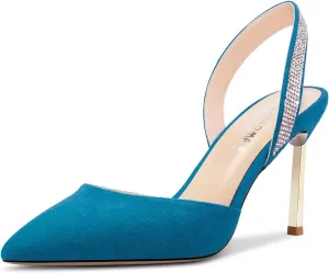Castamere Women High Stiletto Heel Diamond Crystal Pointed Toe Pumps Slingback Slip-on Suede 8.5 CM Shoes