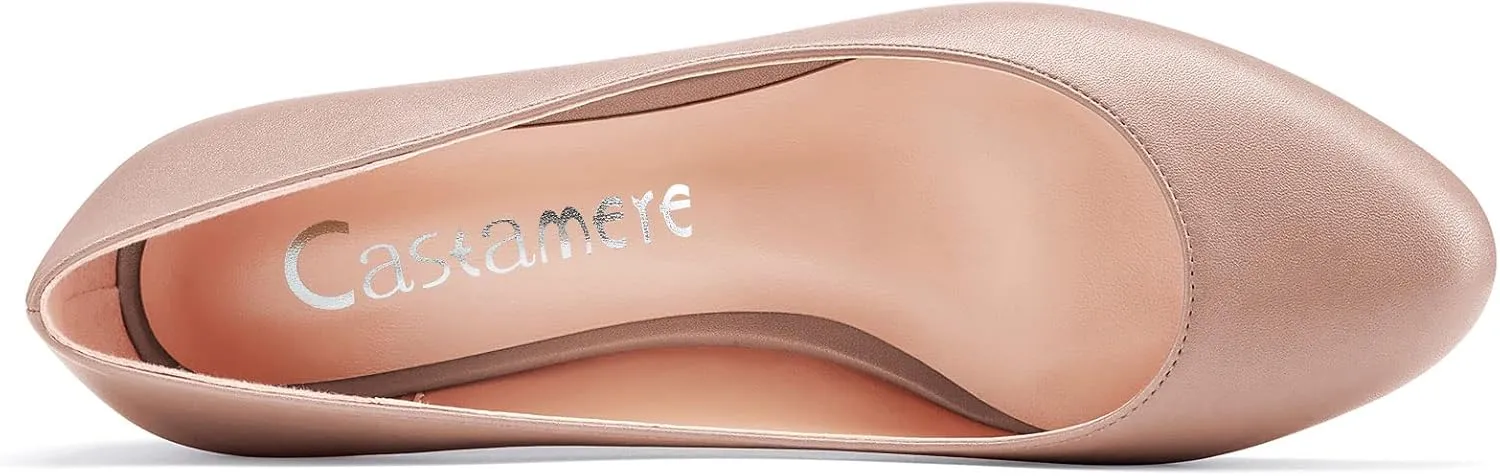 Castamere Women Stiletto Low Kitten Heel Round Toe Pumps Slip-on Cute Office 1.4 Inches Heels Shoes
