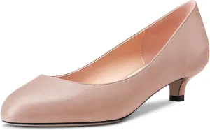Castamere Women Stiletto Low Kitten Heel Round Toe Pumps Slip-on Cute Office 1.4 Inches Heels Shoes
