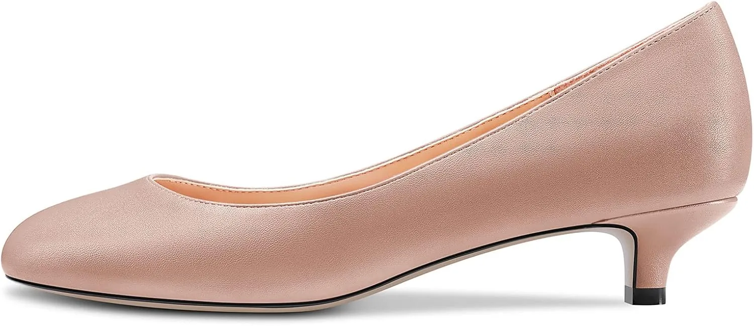 Castamere Women Stiletto Low Kitten Heel Round Toe Pumps Slip-on Cute Office 1.4 Inches Heels Shoes