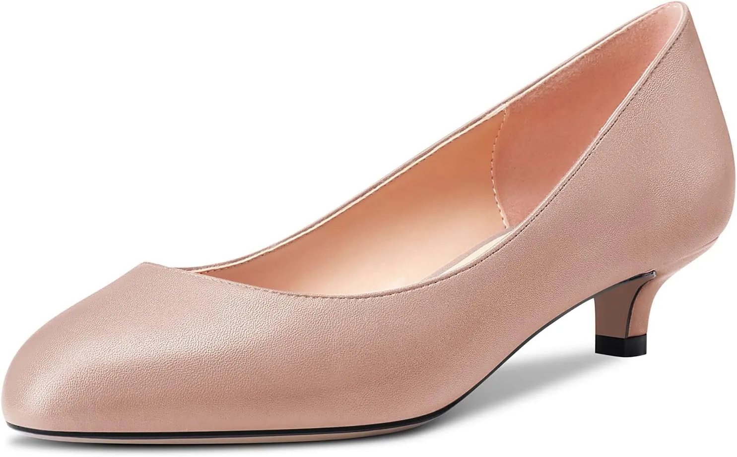 Castamere Women Stiletto Low Kitten Heel Round Toe Pumps Slip-on Cute Office 1.4 Inches Heels Shoes