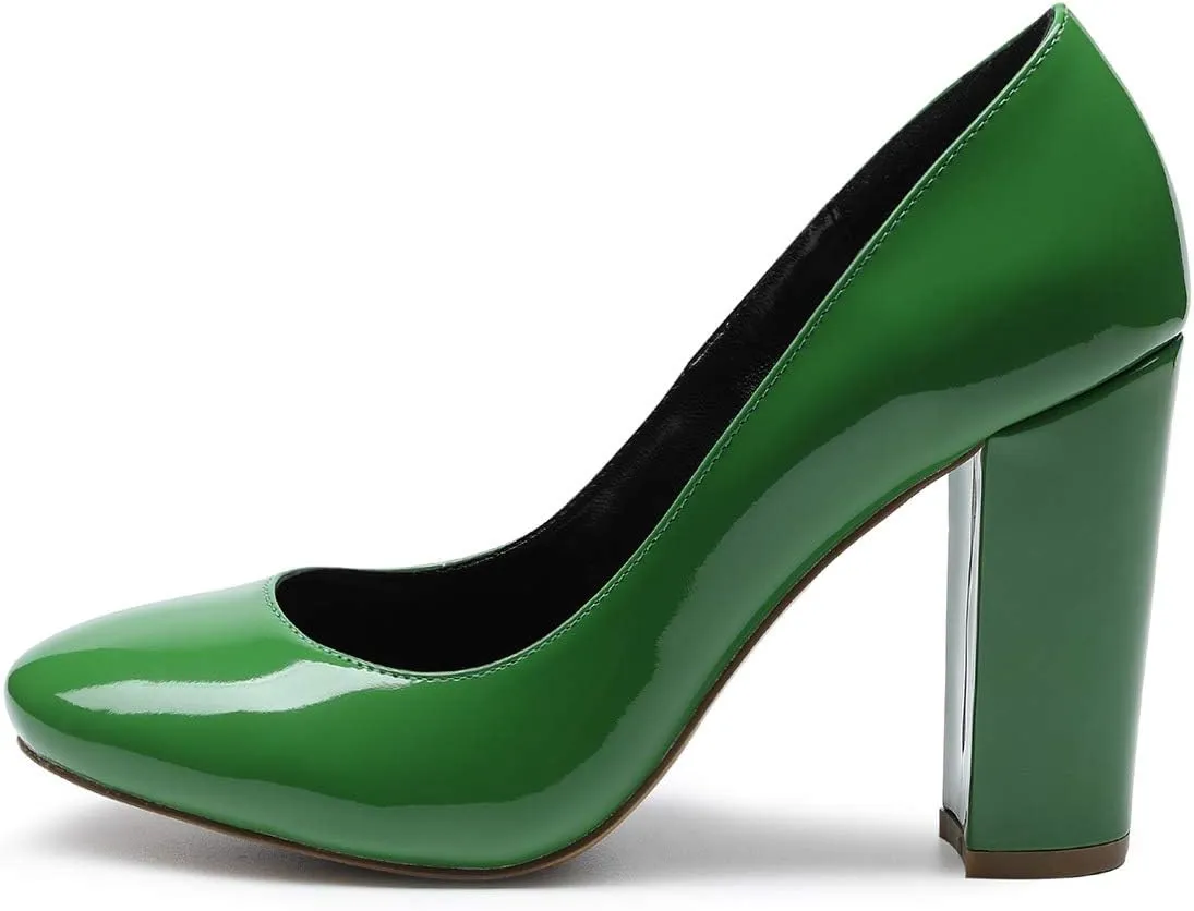 Castamere Women's High Block Heel Pumps Slip On Classic Round Toe Heels Wedding Party Dress Office Shoes 10CM