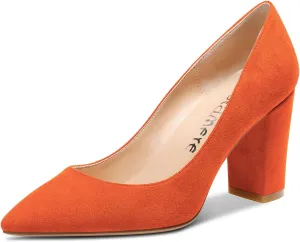 Castamere Womens Mid Chunky Block Heel Pointed Toe Slip-on Office Pumps Wedding Dress Cute Classic Shoes 3" Heels