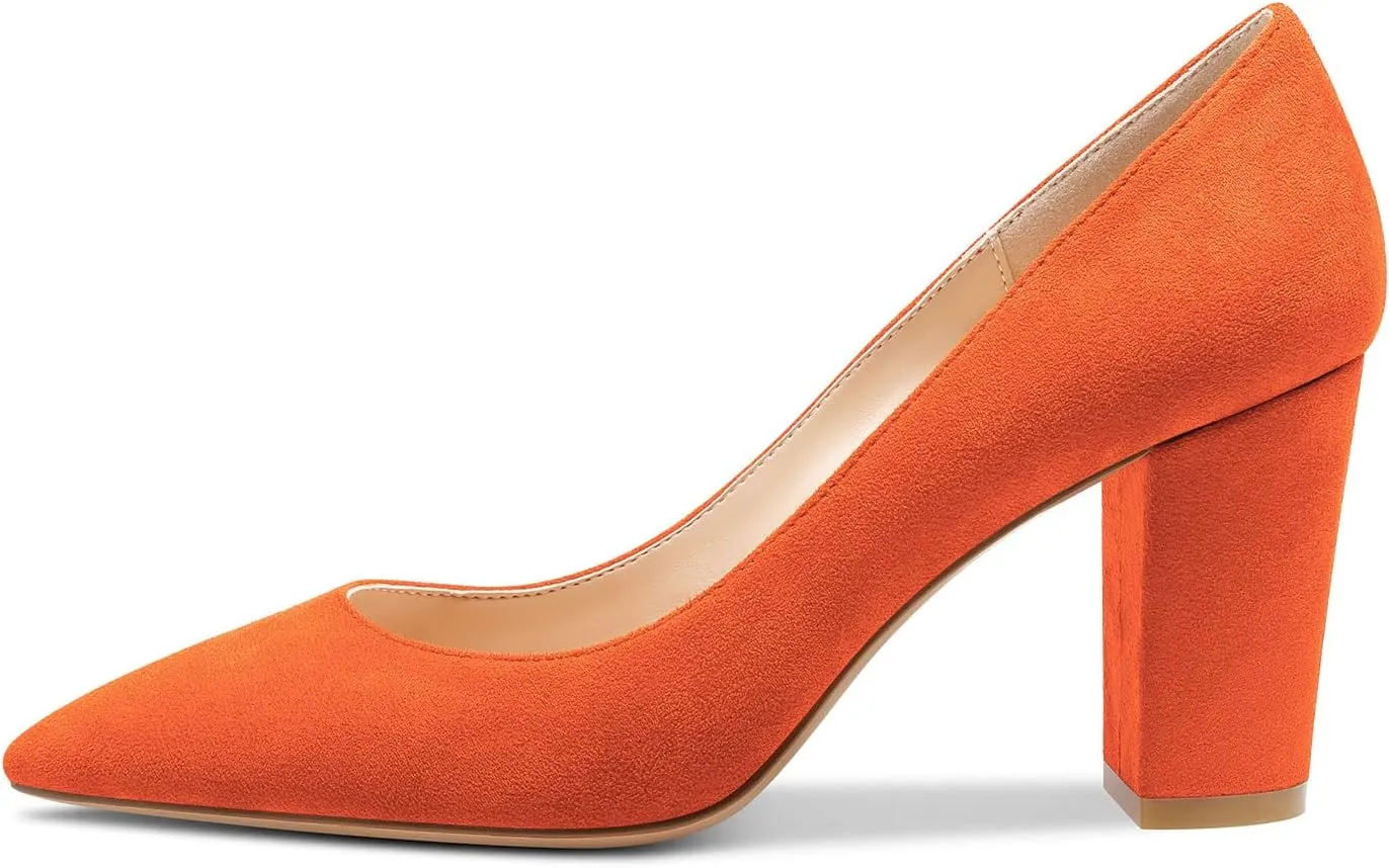 Castamere Womens Mid Chunky Block Heel Pointed Toe Slip-on Office Pumps Wedding Dress Cute Classic Shoes 3" Heels