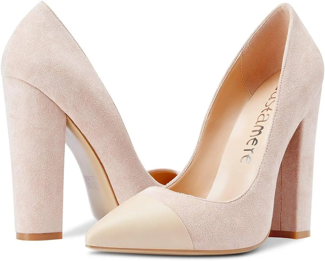 Castamere Womens Sky High Block Heels Pumps Pointed Toe Slip-on 4.7 Inch Heels Shoes