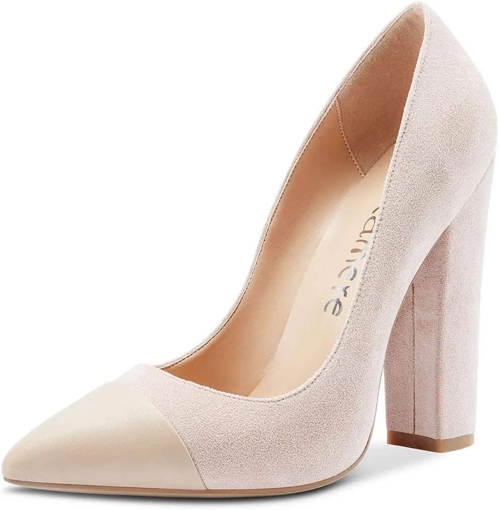 Castamere Womens Sky High Block Heels Pumps Pointed Toe Slip-on 4.7 Inch Heels Shoes