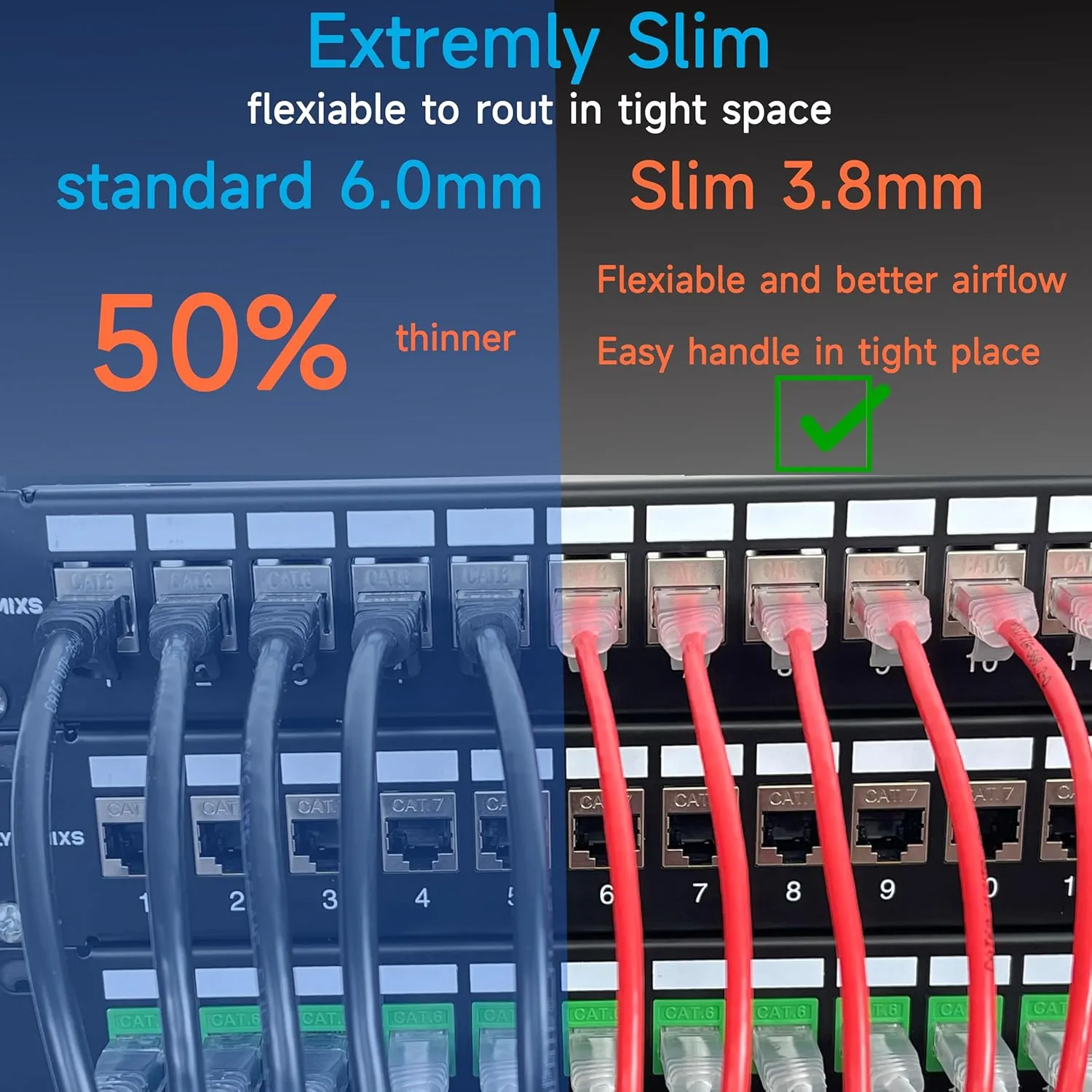 Cat6a Slim Ethernet Patch Cable 3 ft (24 Pack), Cat6a for Data Centers & Home/Enterprise Networks - Black