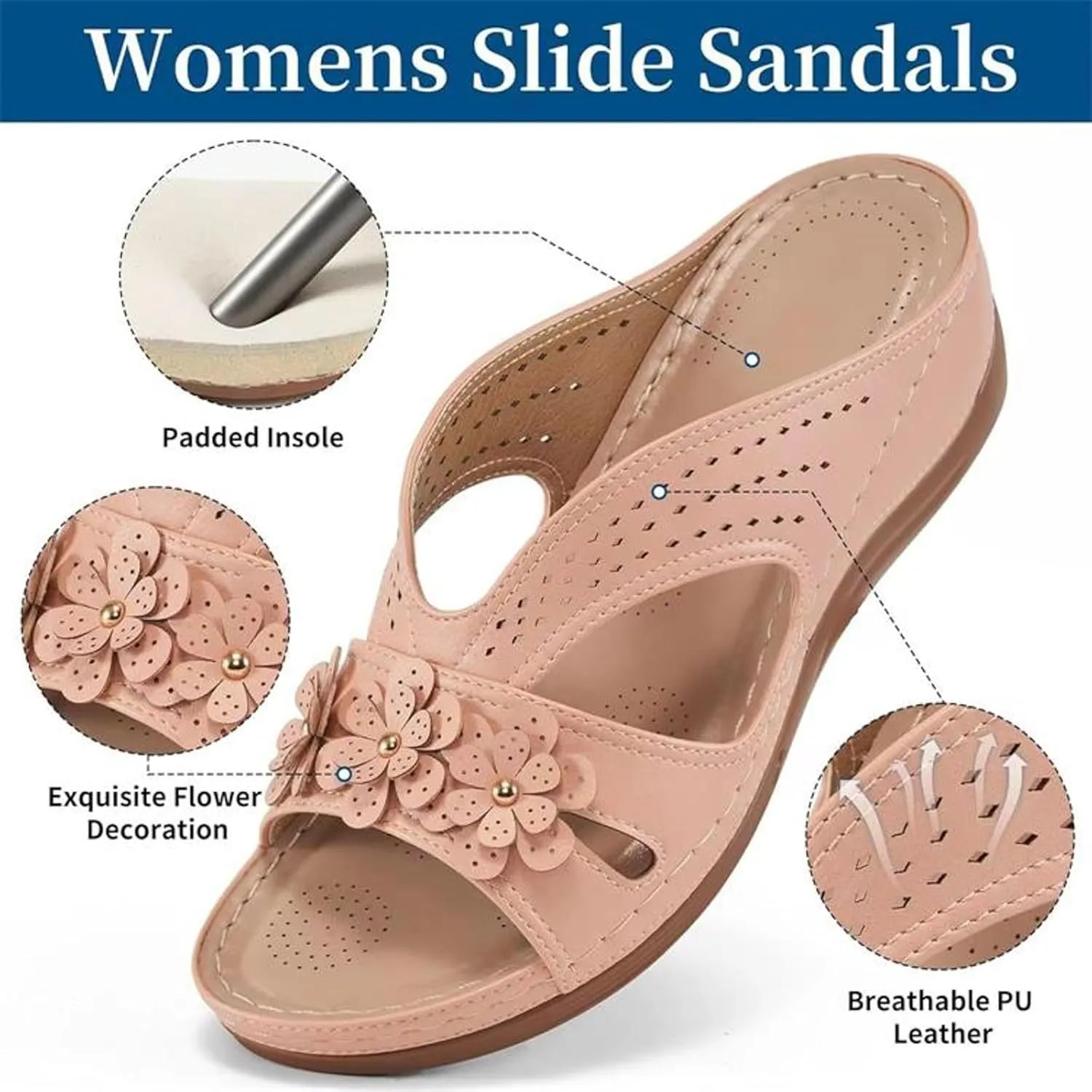Cathalem Sandals for Women 2024 Comfortable Wedge Shoes Slip On Dressy Summer Slides Sandals Lightweight Memory Foam