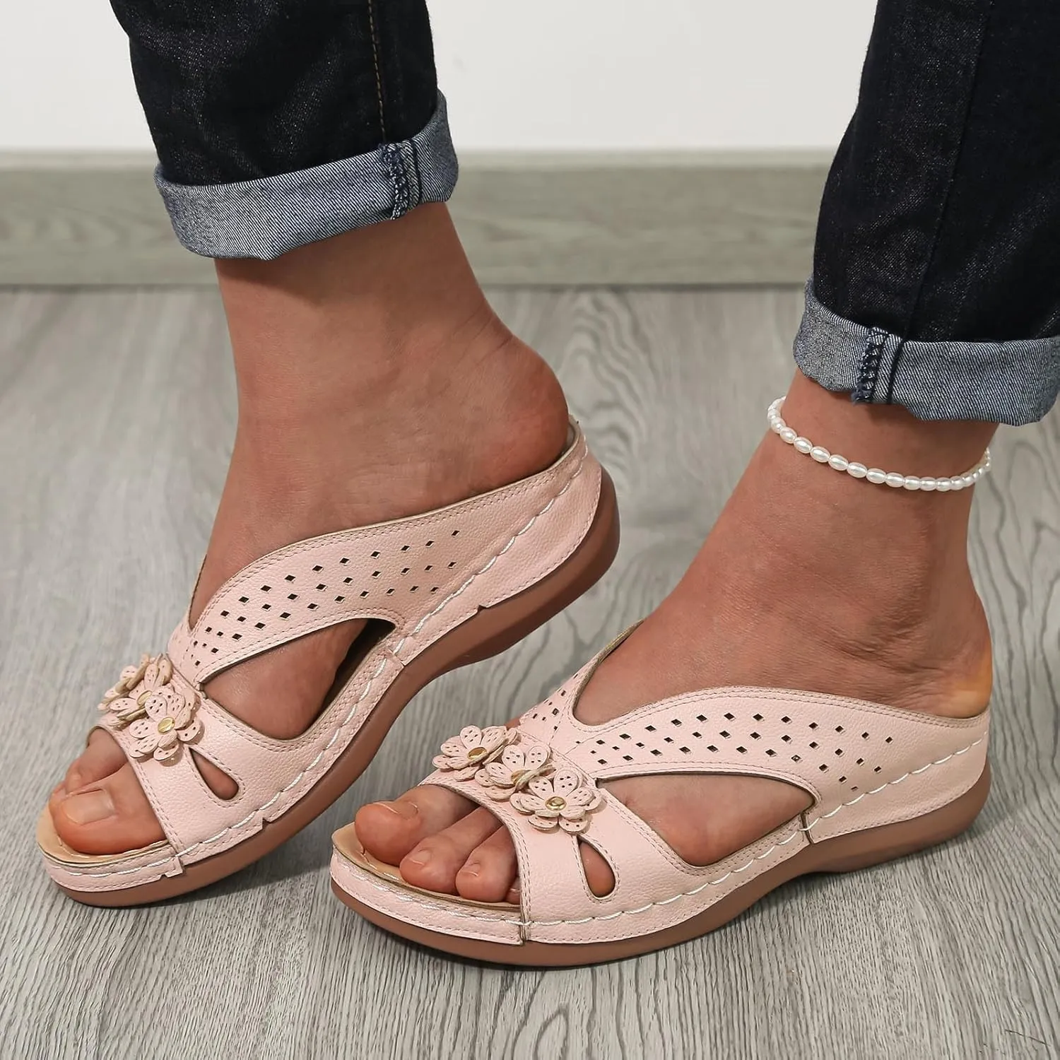 Cathalem Sandals for Women 2024 Comfortable Wedge Shoes Slip On Dressy Summer Slides Sandals Lightweight Memory Foam