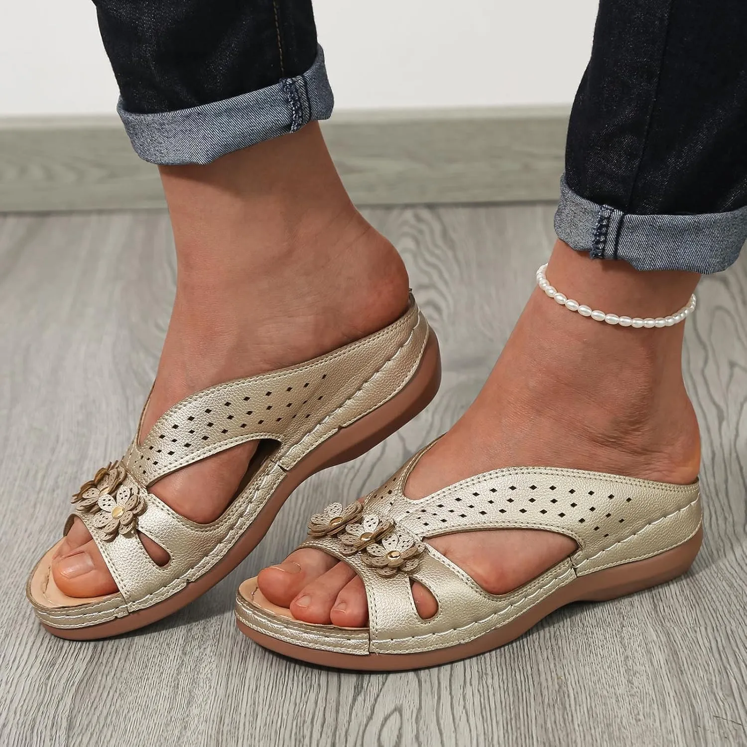 Cathalem Sandals for Women 2024 Comfortable Wedge Shoes Slip On Dressy Summer Slides Sandals Lightweight Memory Foam