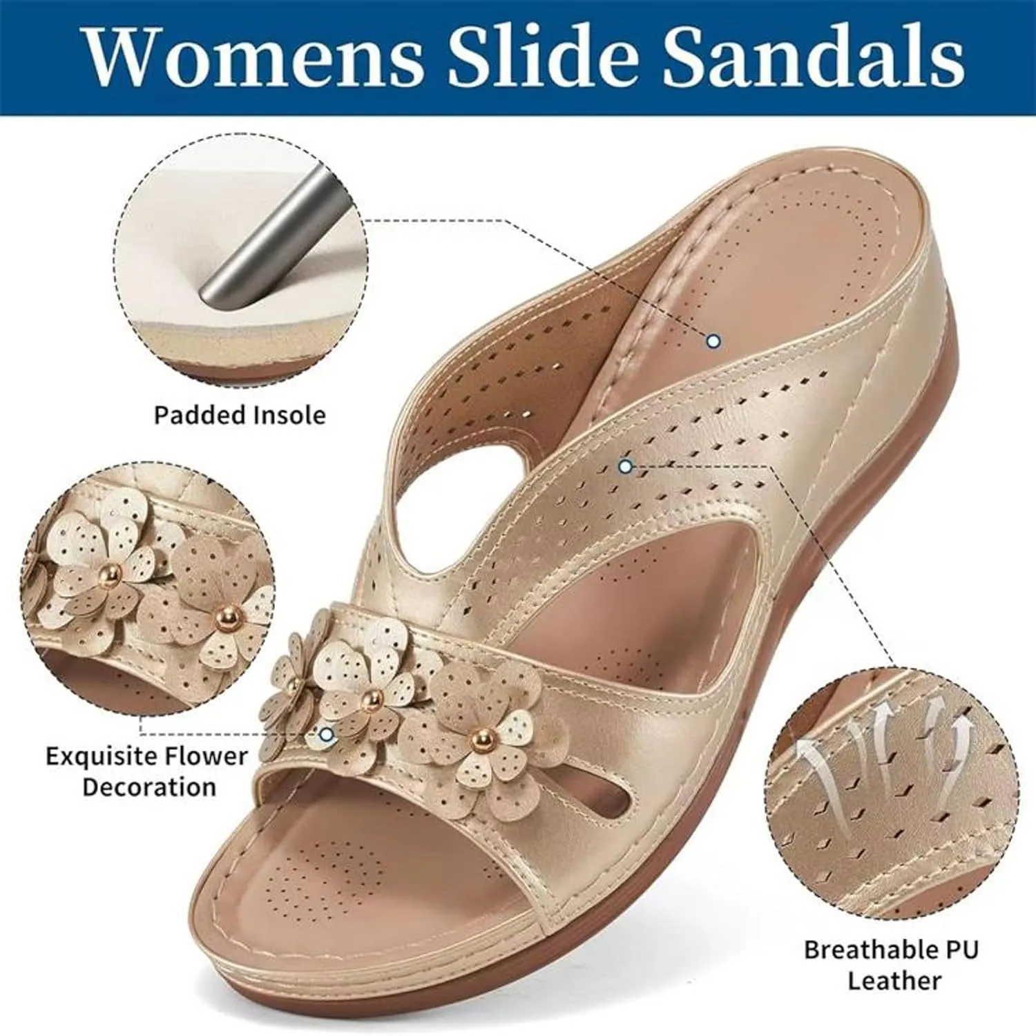 Cathalem Sandals for Women 2024 Comfortable Wedge Shoes Slip On Dressy Summer Slides Sandals Lightweight Memory Foam