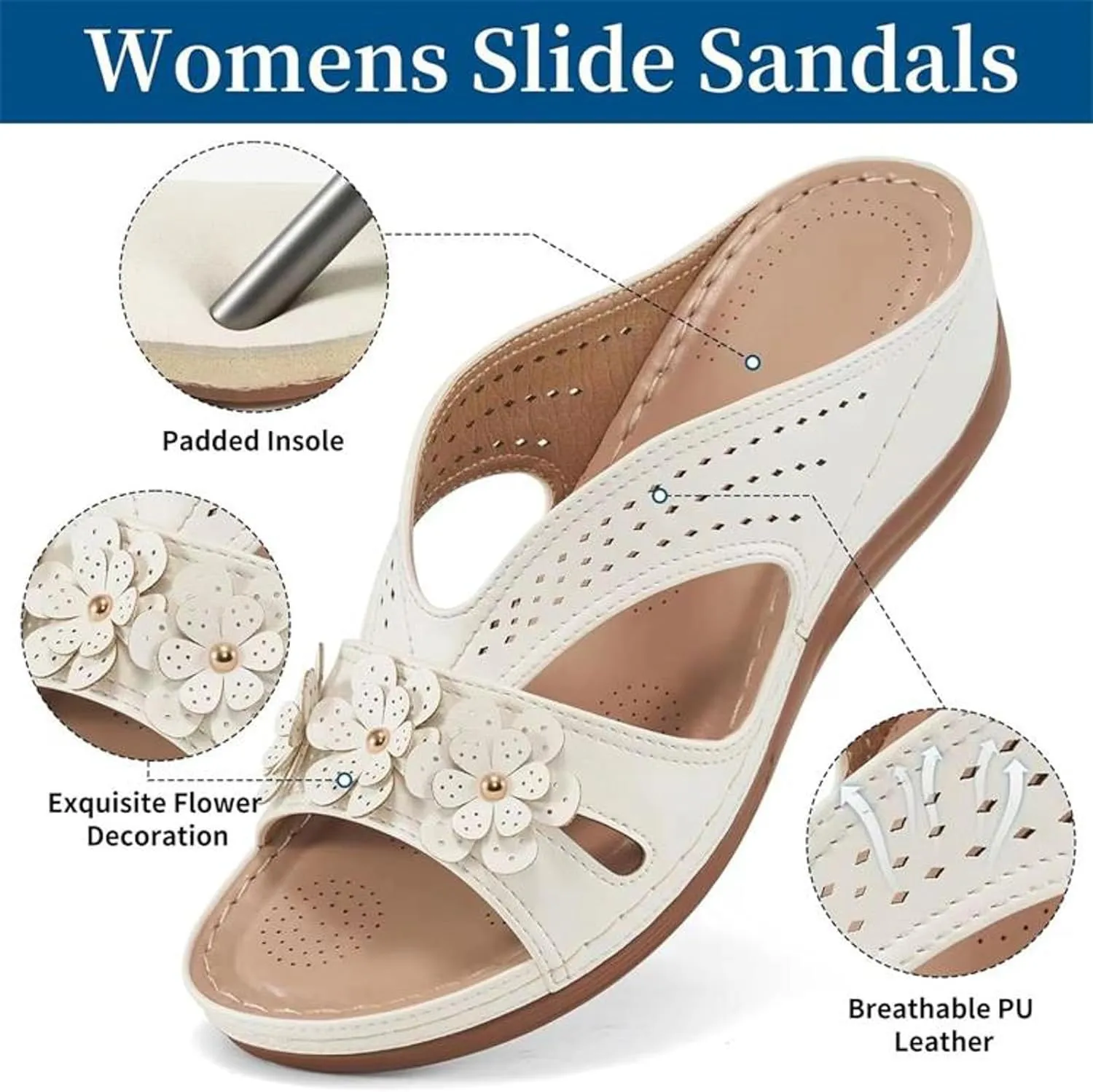 Cathalem Sandals for Women 2024 Comfortable Wedge Shoes Slip On Dressy Summer Slides Sandals Lightweight Memory Foam