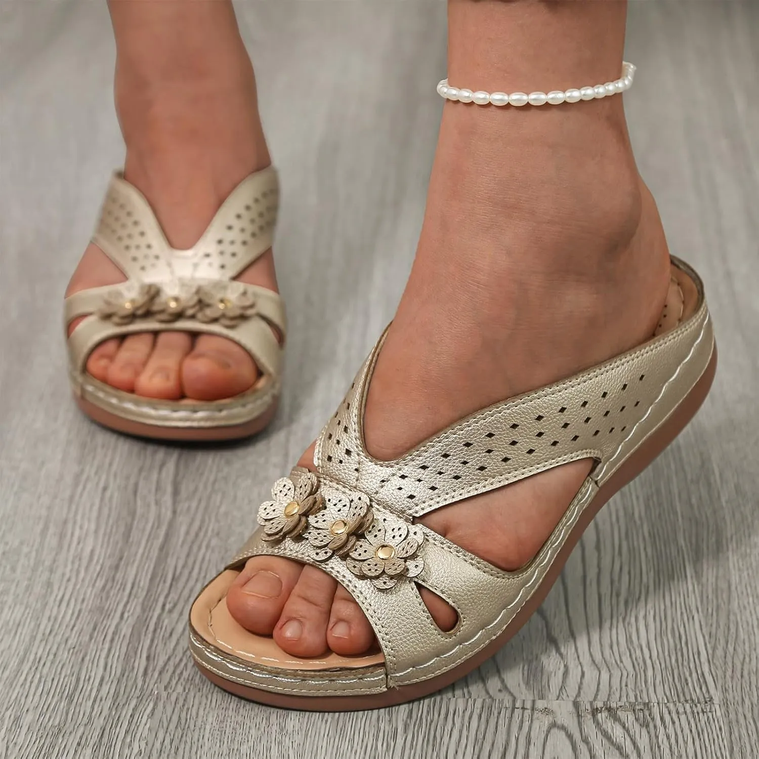 Cathalem Sandals for Women 2024 Comfortable Wedge Shoes Slip On Dressy Summer Slides Sandals Lightweight Memory Foam