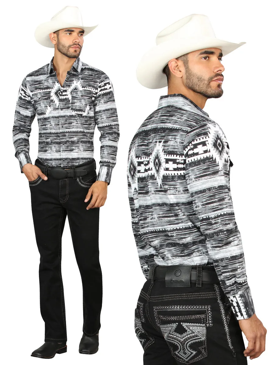 Centenario Mens Bootcut Cut Denim Jeans with Gray Embroidered Details - Black