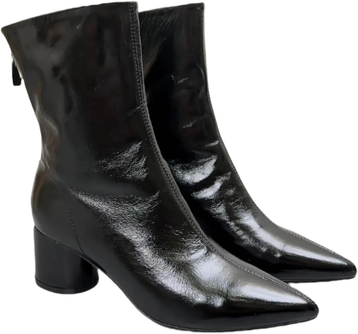 Chic Ankle Boots for Women Waxed Buffalo Leather Slim Fit Short Boot with Side Zipper Chunky Block Heel & Pointed Toe