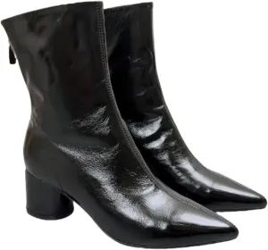 Chic Ankle Boots for Women Waxed Buffalo Leather Slim Fit Short Boot with Side Zipper Chunky Block Heel & Pointed Toe