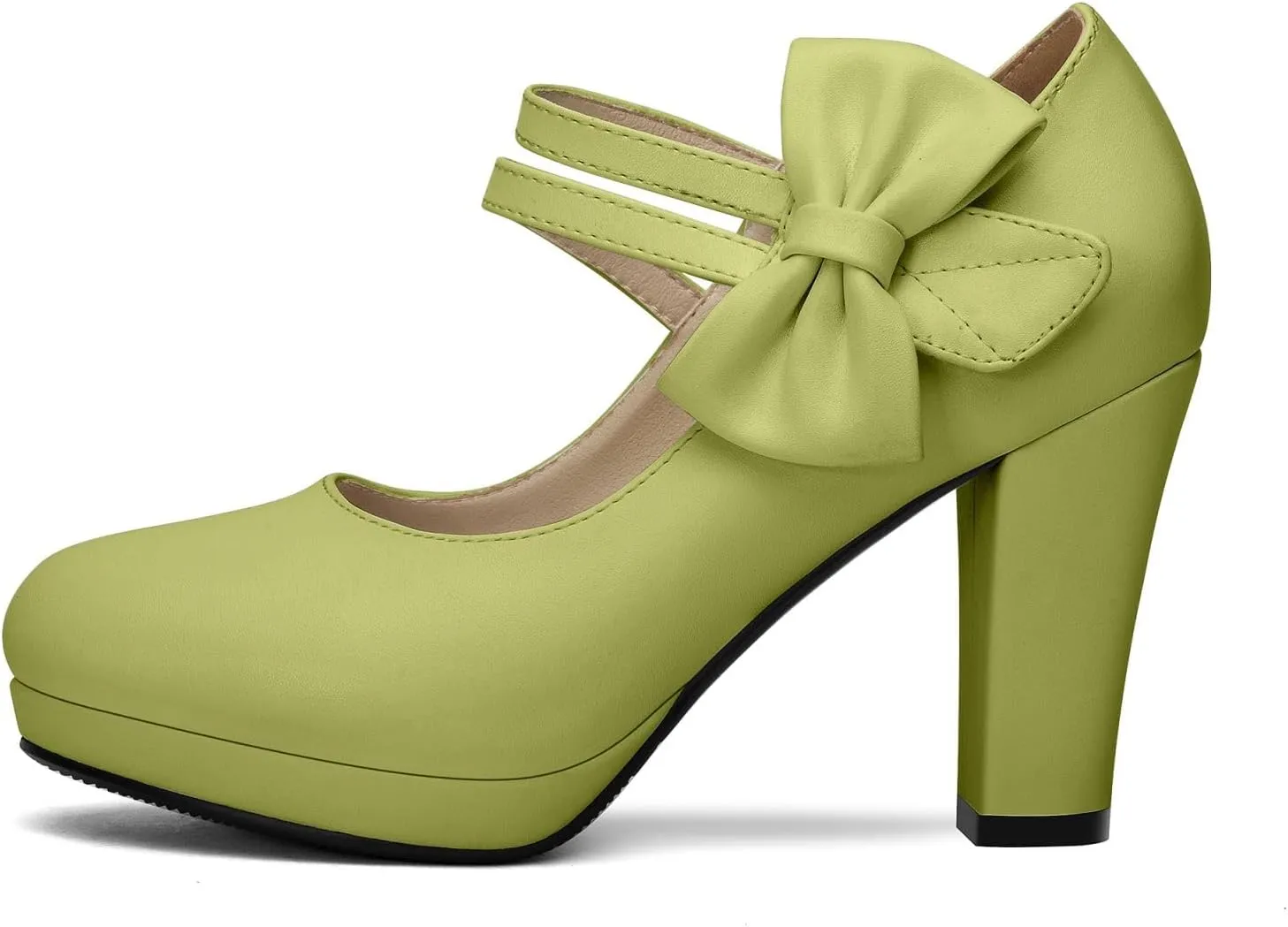 Chic Women Bow Block High Heel Mary Janes Ankle Strap Pumps Sweet Shoes Closed Toe Comfort Dress Party Pumps with Hook Loop