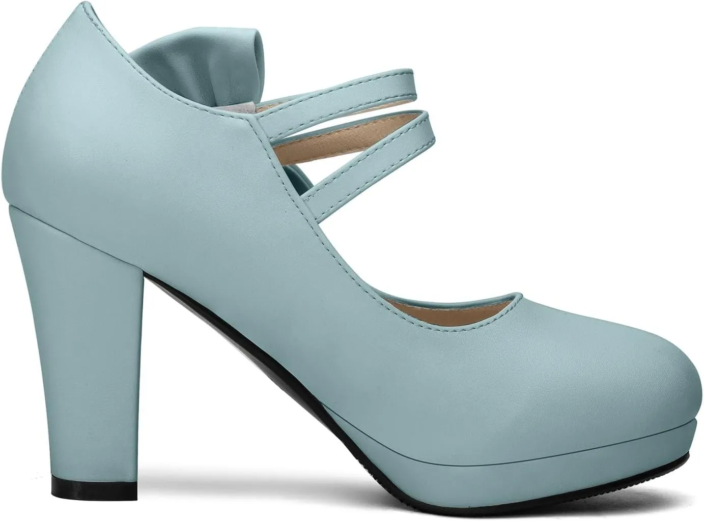 Chic Women Bow Block High Heel Mary Janes Ankle Strap Pumps Sweet Shoes Closed Toe Comfort Dress Party Pumps with Hook Loop