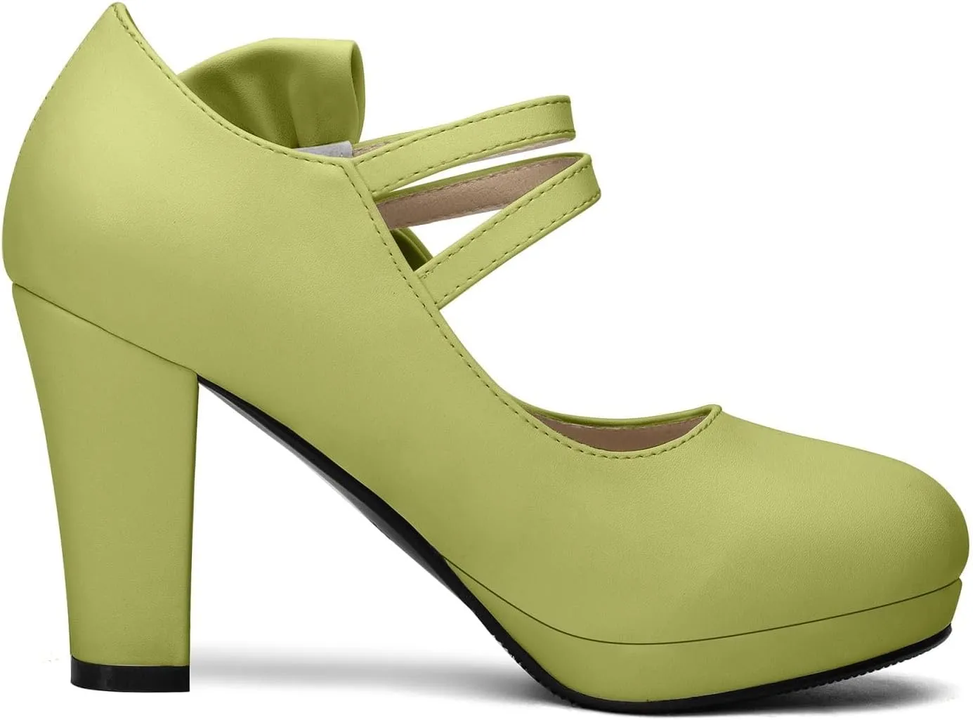 Chic Women Bow Block High Heel Mary Janes Ankle Strap Pumps Sweet Shoes Closed Toe Comfort Dress Party Pumps with Hook Loop
