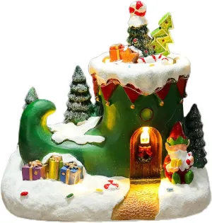 Christmas Boot Music Box Light Up House Ornament With Multicolored LED Light Rotating Figurines Holiday Table Decoration