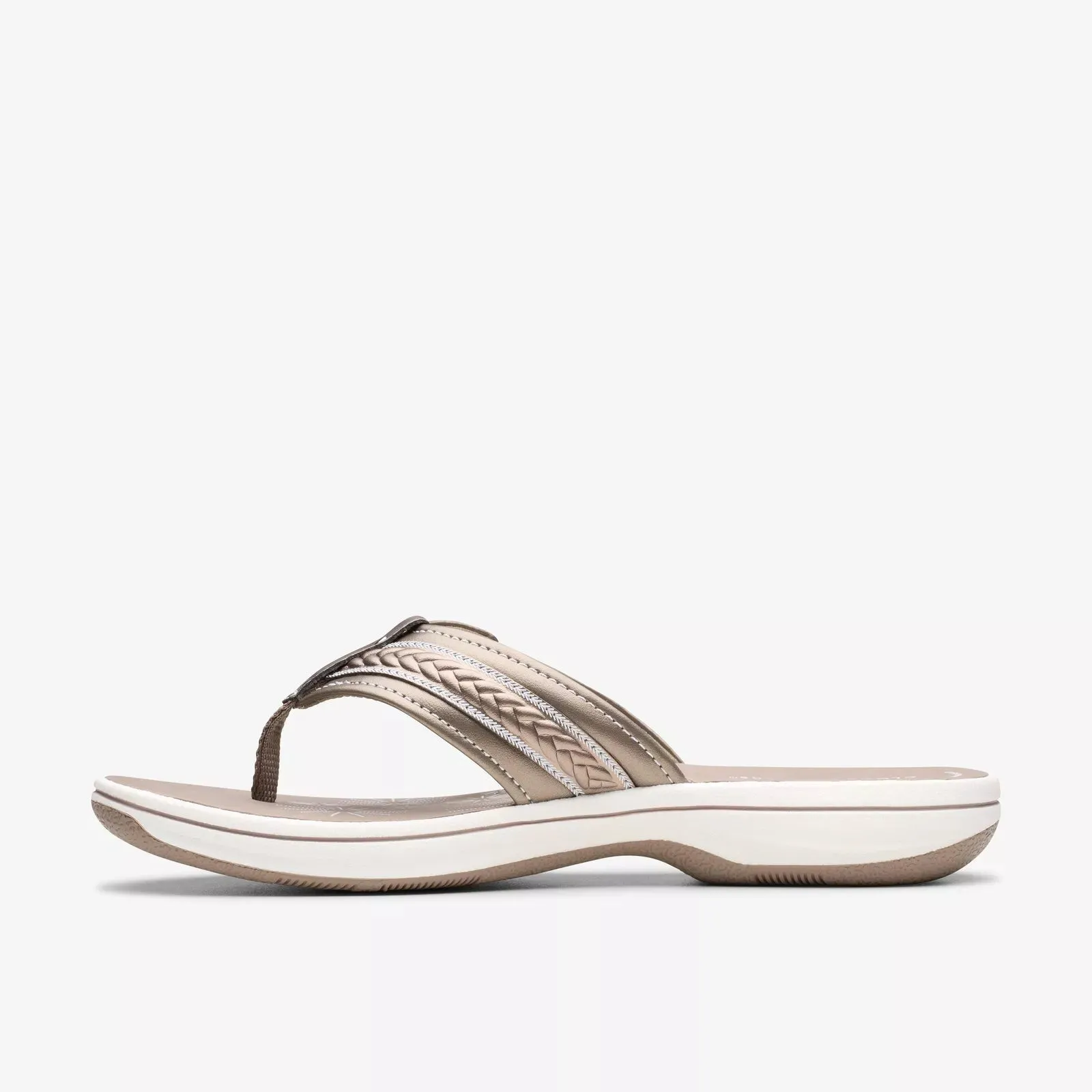 Clarks Women's Breezey Sun H Comfortable Braided and Stitching Strap Slip-On Sandal, Pewter 26182353
