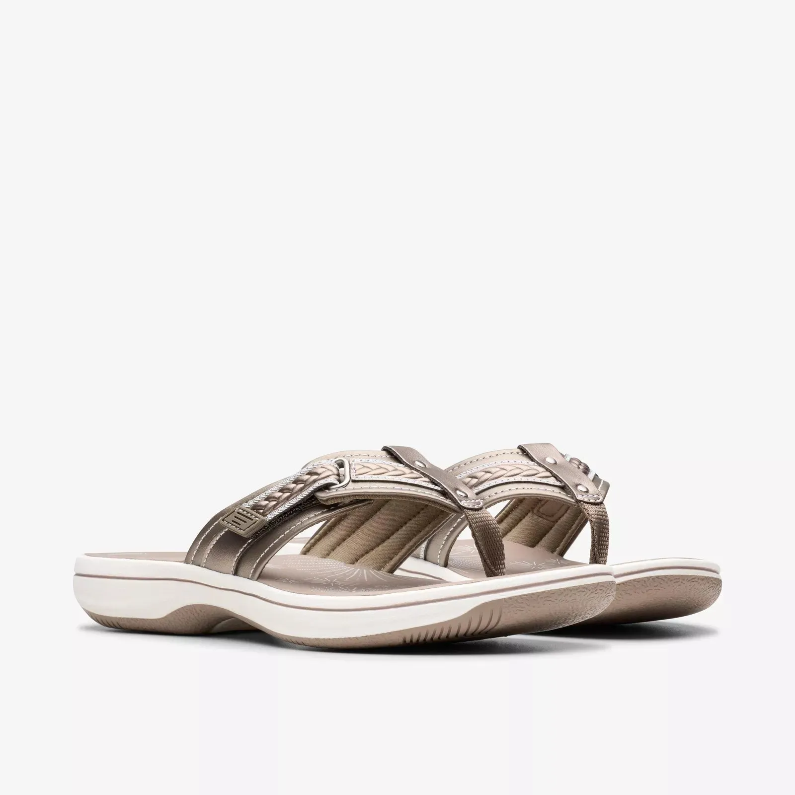 Clarks Women's Breezey Sun H Comfortable Braided and Stitching Strap Slip-On Sandal, Pewter 26182353