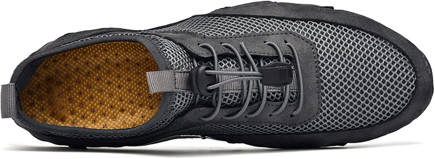 Classic Non Slip Drawstring Men's Suede Mesh Casual Shoes Comfort Slip On Loafers Fashion Outdoor Flat Moccasin Sneakers Breathable Chukka Boots