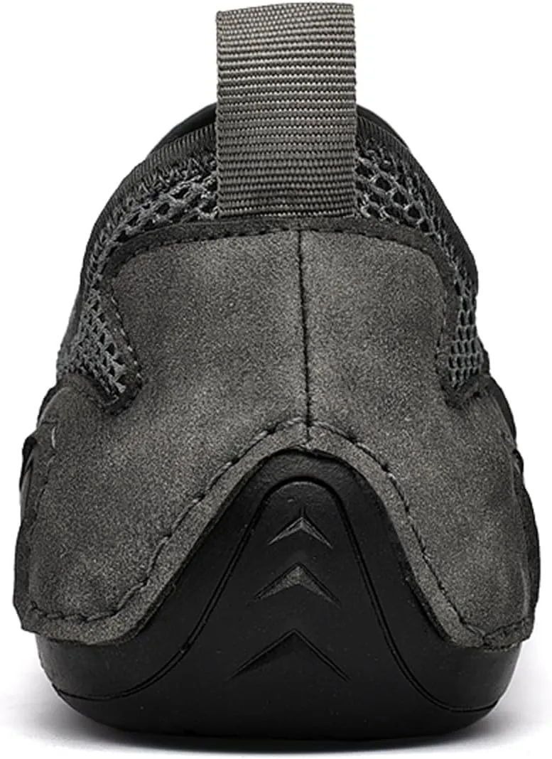 Classic Non Slip Drawstring Men's Suede Mesh Casual Shoes Comfort Slip On Loafers Fashion Outdoor Flat Moccasin Sneakers Breathable Chukka Boots