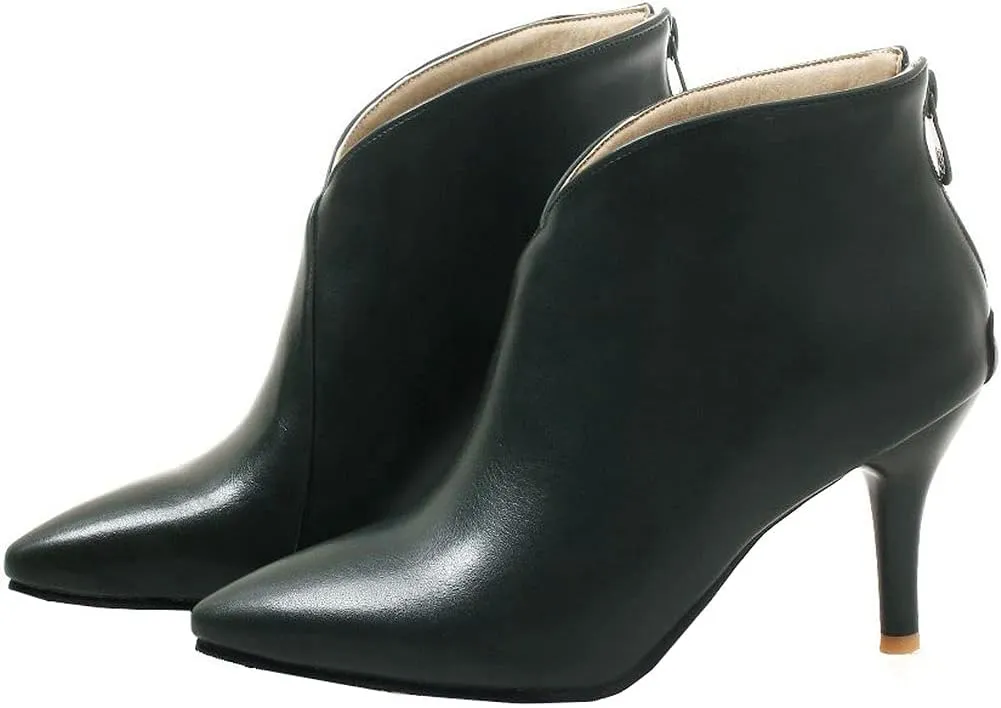 ClassicSter Womens Pointed Toe Stiletto Ankle Boots Front V High Heel Back Zip Booties